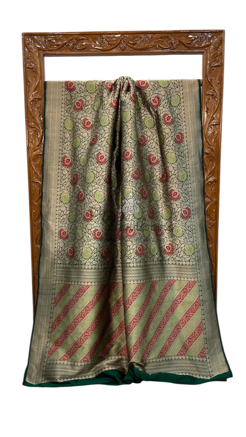 Regal Pure Katan Silk Banarasi Saree – Handwoven Tanchui Brocade - The Handlooms