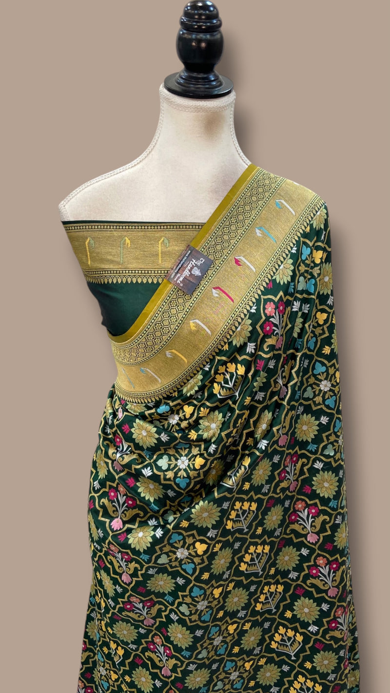 Pure Katan Silk Banarasi Handloom Saree - All Over Jaal Work With Meenakari