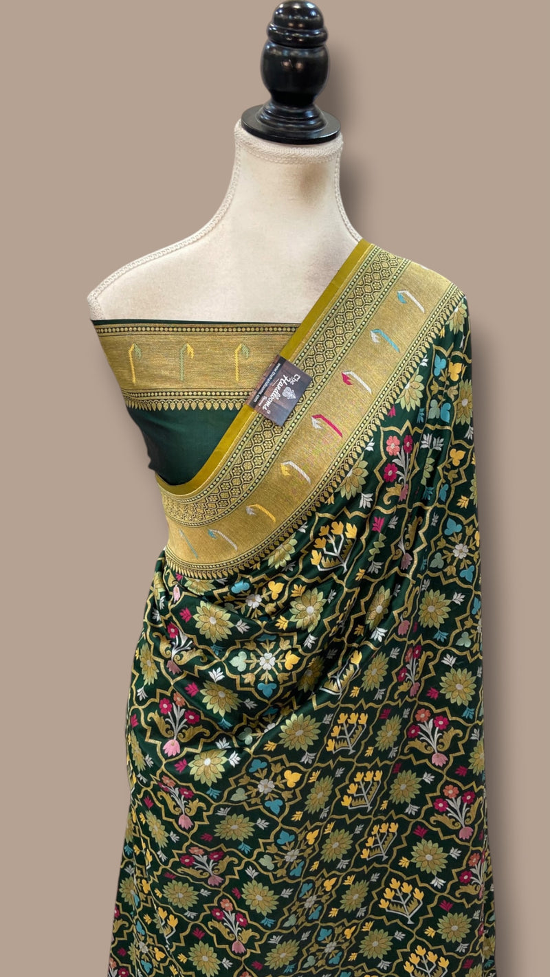 Pure Katan Silk Banarasi Handloom Saree - All Over Jaal Work With Meenakari