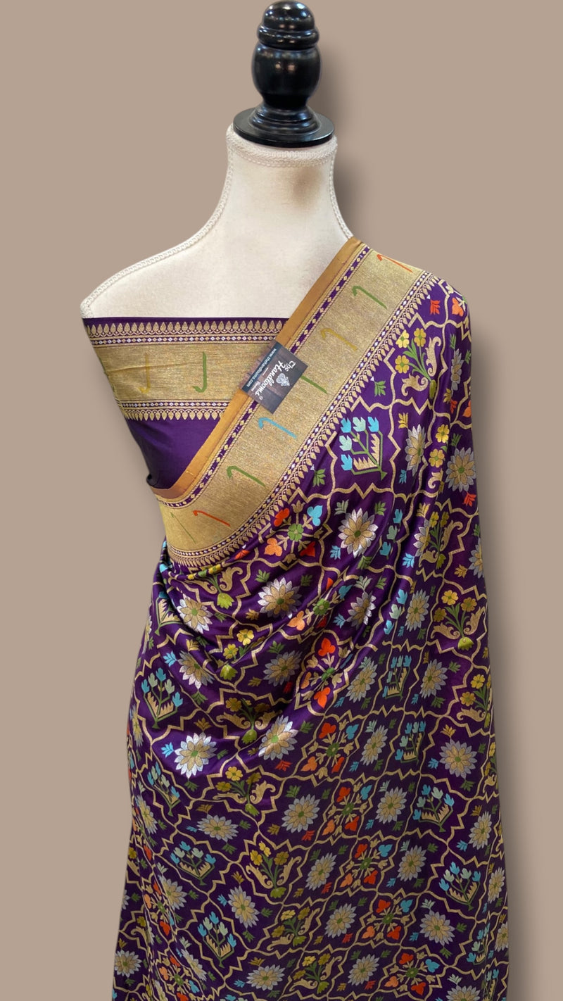 Pure Katan Silk Banarasi Handloom Saree - All Over Jaal Work With Meenakari