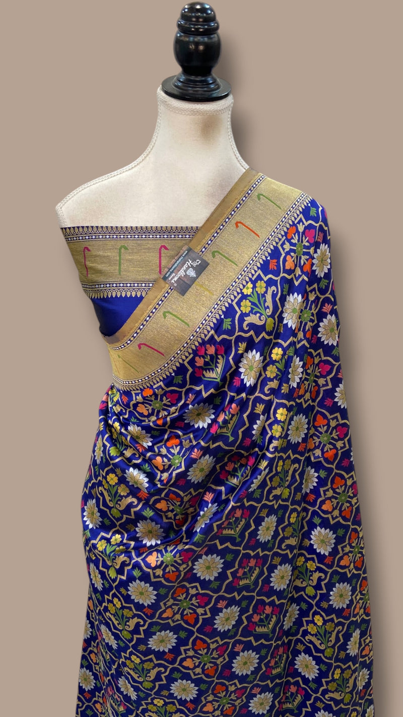 Pure Katan Silk Banarasi Handloom Saree - All Over Jaal Work With Meenakari