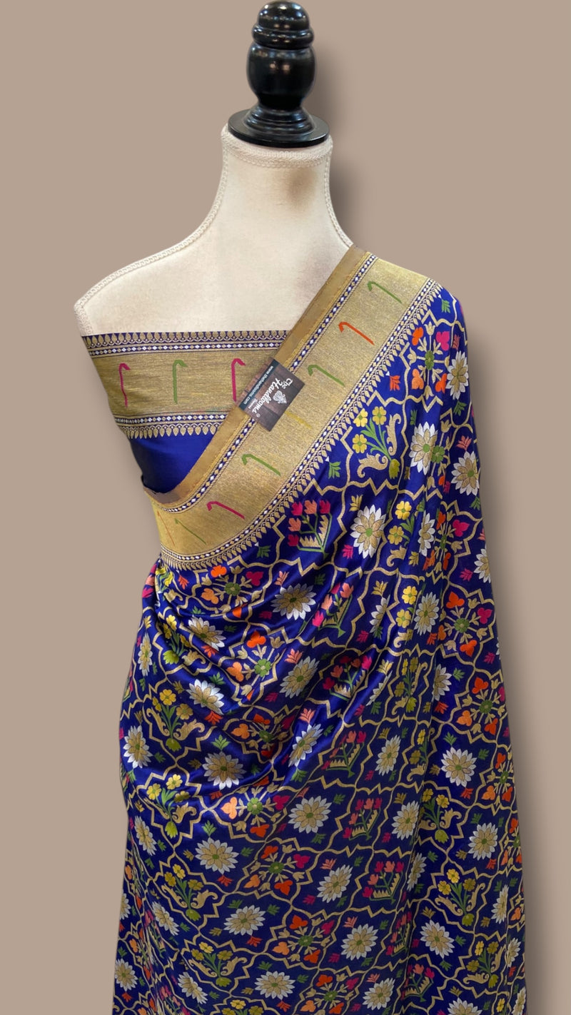 Pure Katan Silk Banarasi Handloom Saree - All Over Jaal Work With Meenakari