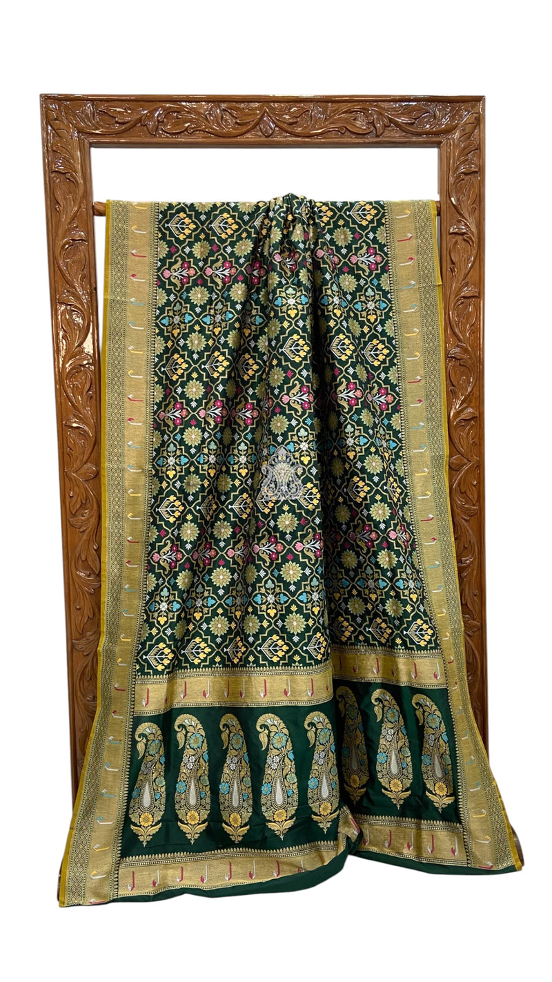 Pure Katan Silk Banarasi Handloom Saree - All Over Jaal Work With Meenakari