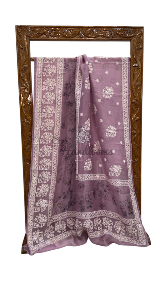 Pure Organza Handloom Banarasi Saree With Digital Print And Chikankari - The Handlooms