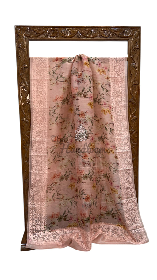 Pure Organza Handloom Banarasi Saree With Digital Print And Chikankari - The Handlooms