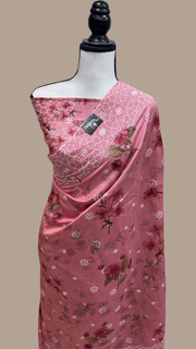 Pure Chiniya Silk Handloom Banarasi Saree Digital Print with Chikankari - The Handlooms