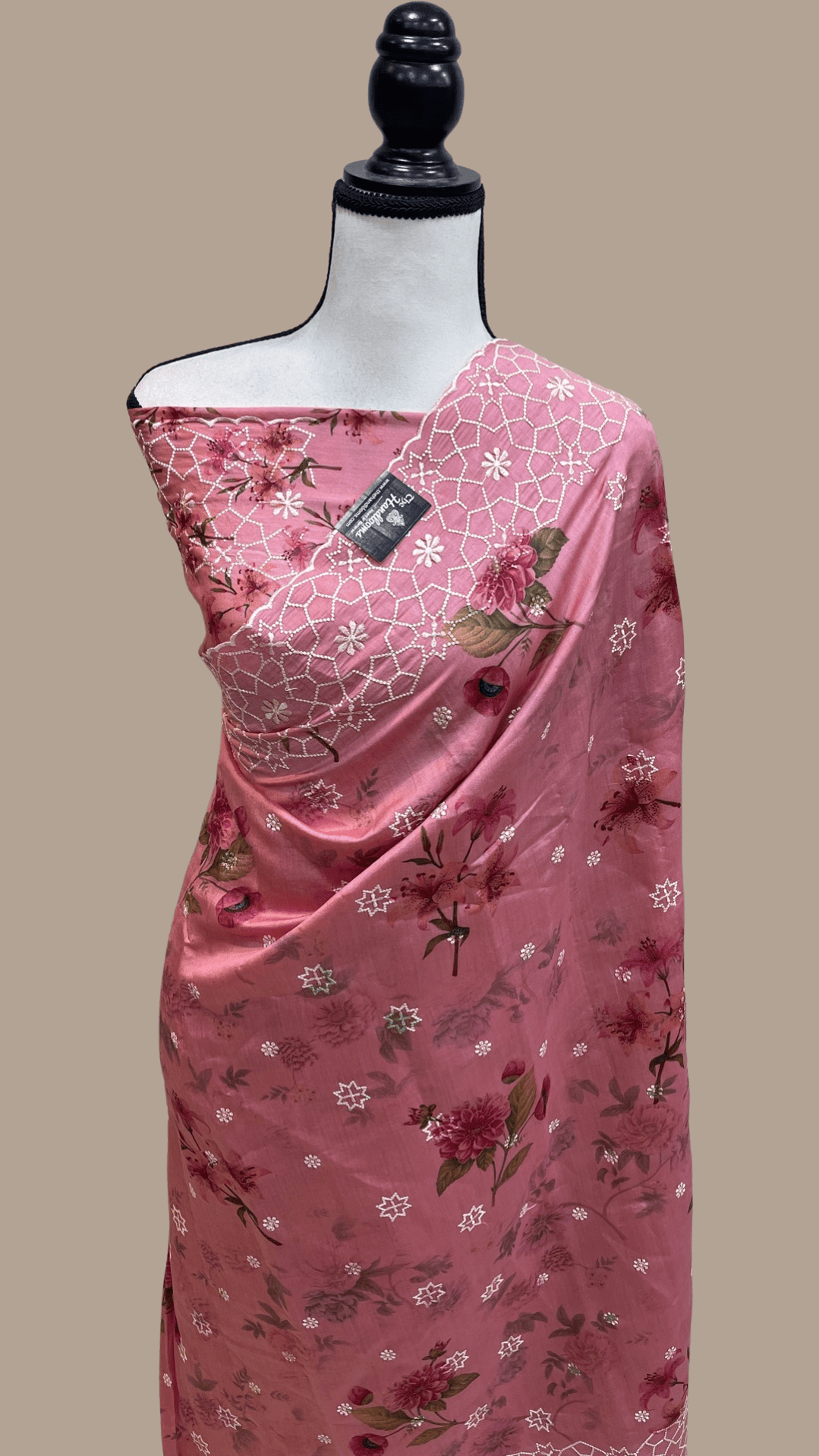 Pure Chiniya Silk Handloom Banarasi Saree Digital Print with Chikankar ...