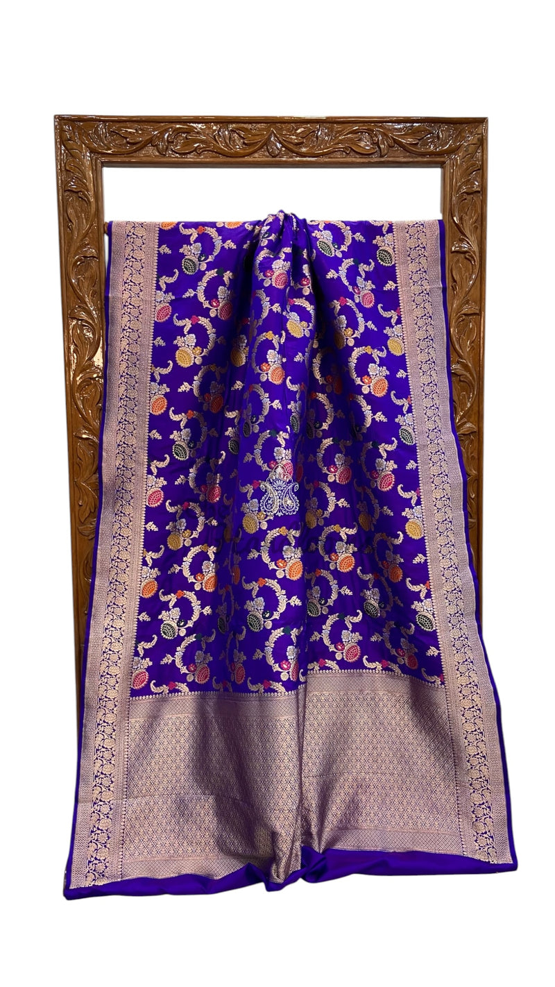 Pure Katan Silk Banarasi Handloom Saree - All Over Jaal Work With Meenakari - The Handlooms