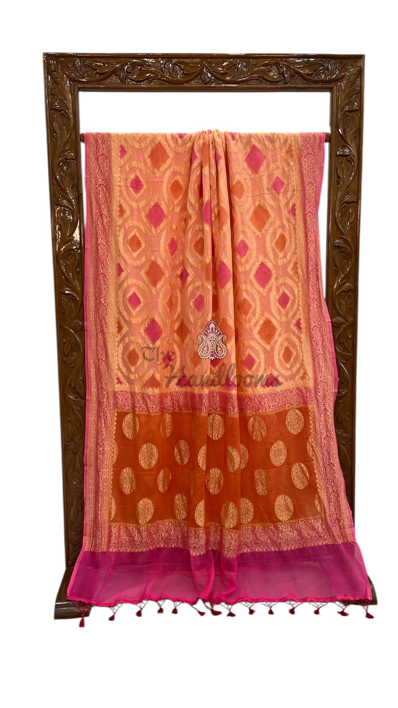 Khaddi Georgette Handloom Banarasi Saree - Gold Zari - The Handlooms