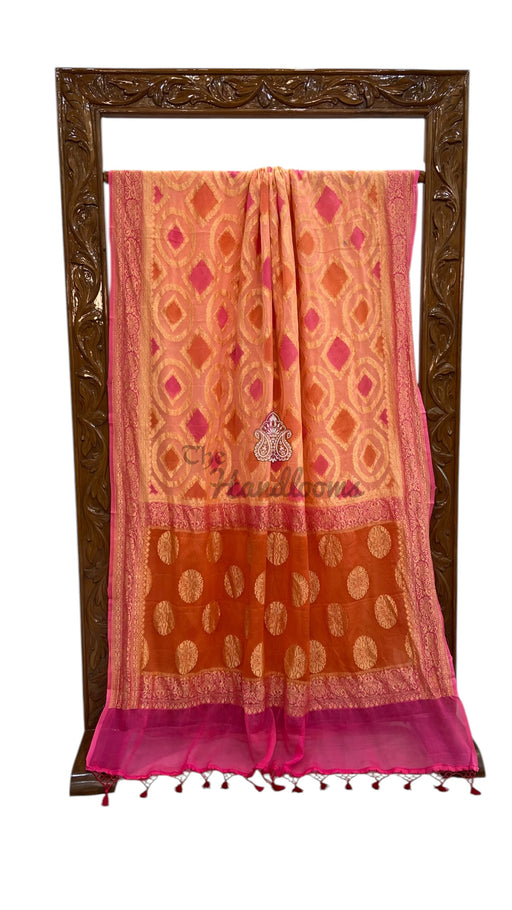 Khaddi Georgette Handloom Banarasi Saree - Gold Zari - The Handlooms