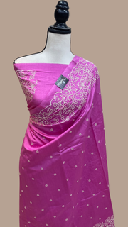 Pure Chiniya Silk Handloom Banarasi Saree with Chikankari - The Handlooms