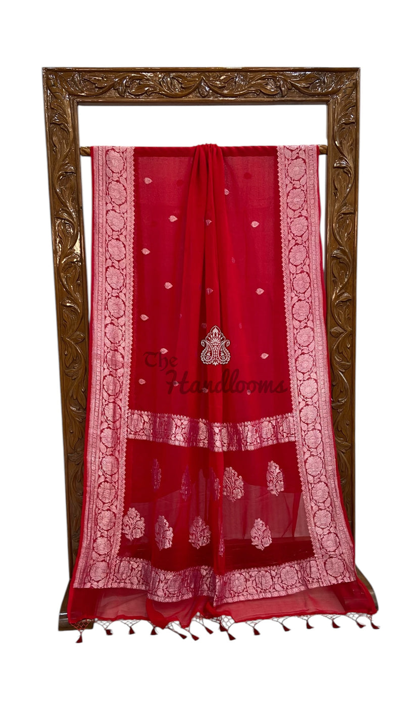 Pure Georgette Banarasi Handloom Saree - Silver Zari
