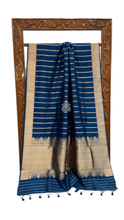 Pure Katan Silk Banarasi Handloom Saree - All Over Kadua Stripe - The Handlooms