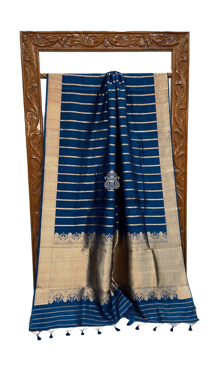Pure Katan Silk Banarasi Handloom Saree - All Over Kadua Stripe - The Handlooms