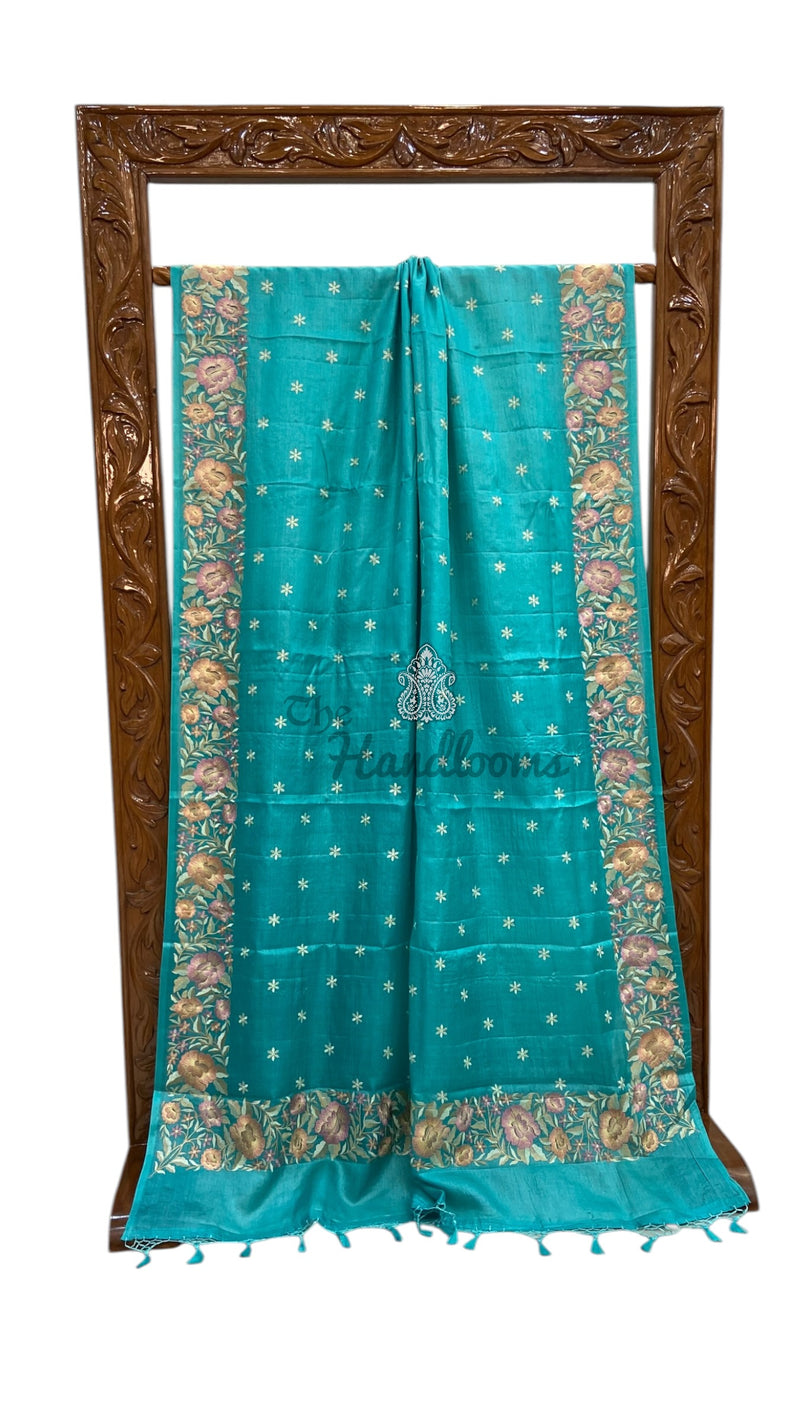 Tussar Silk Handloom Banarasi Saree With Chikankari