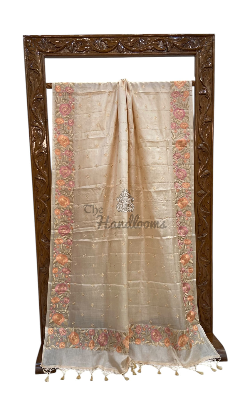 Tussar Silk Handloom Banarasi Saree With Chikankari