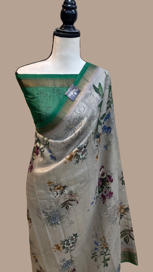Pure Tussar Silk Handloom Banarasi Saree With Digital Print - The Handlooms