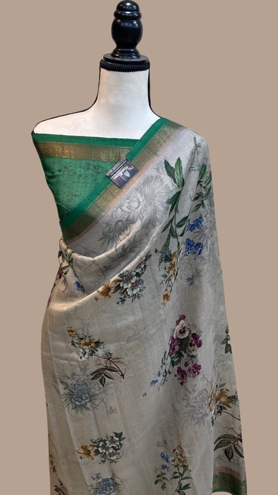 Pure Tussar Silk Handloom Banarasi Saree With Digital Print