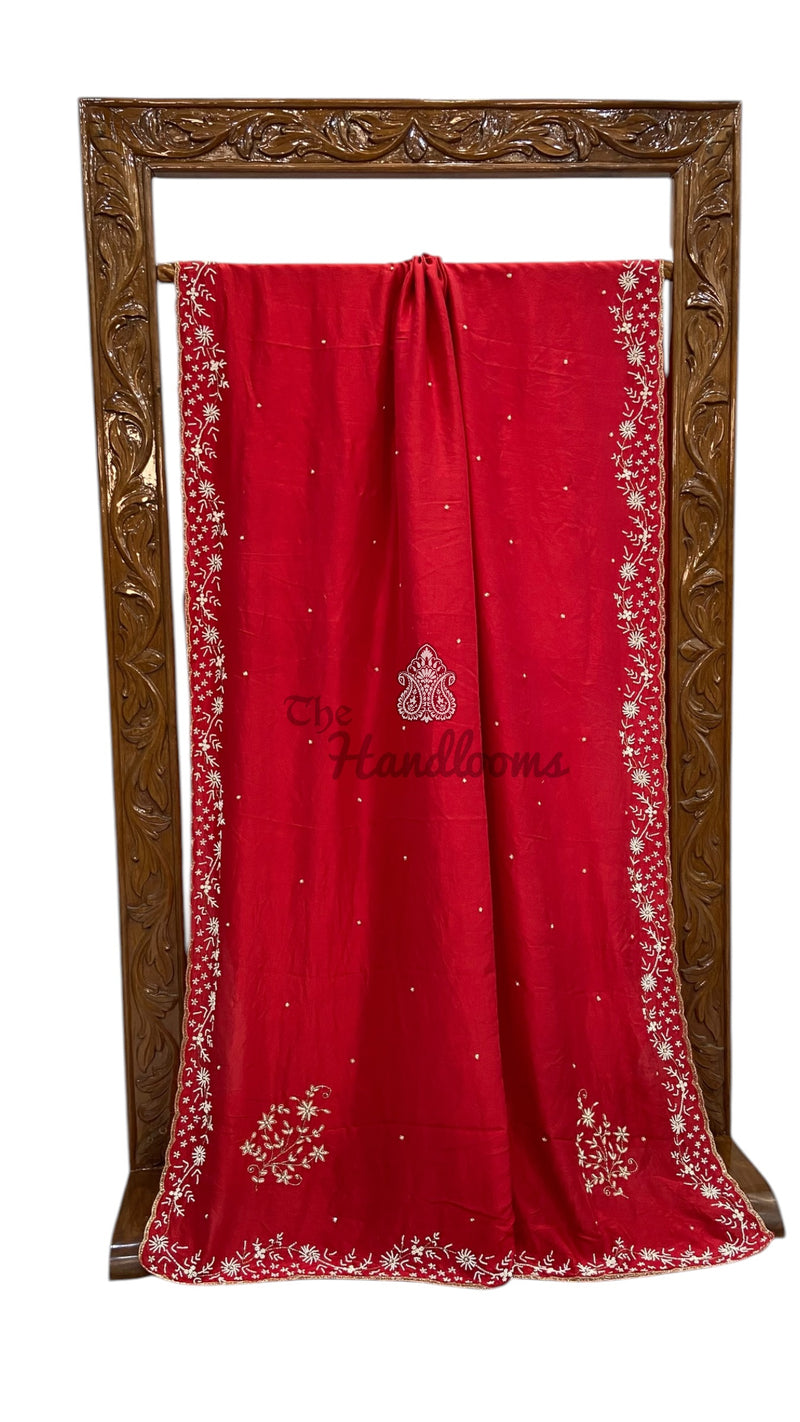 Pure Crepe Silk Handloom Banarasi Saree With Handwork - The Handlooms