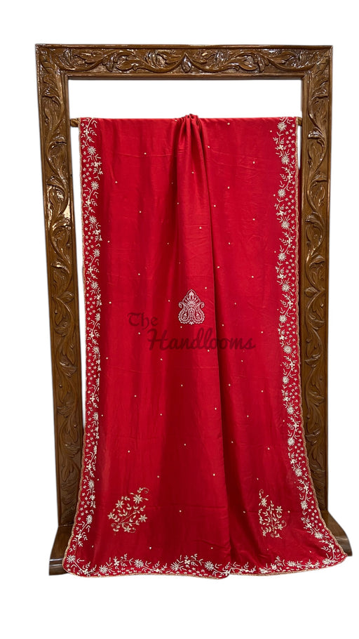 Pure Crepe Silk Handloom Banarasi Saree With Handwork - The Handlooms