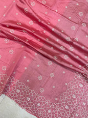 Pure Chiniya Silk Handloom Banarasi Saree with Chikankari - The Handlooms