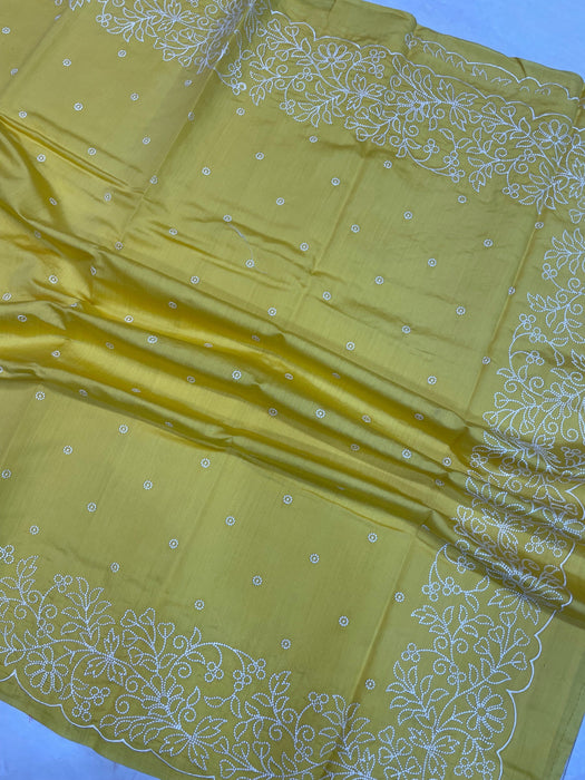 Pure Chiniya Silk Handloom Banarasi Saree Chikankari