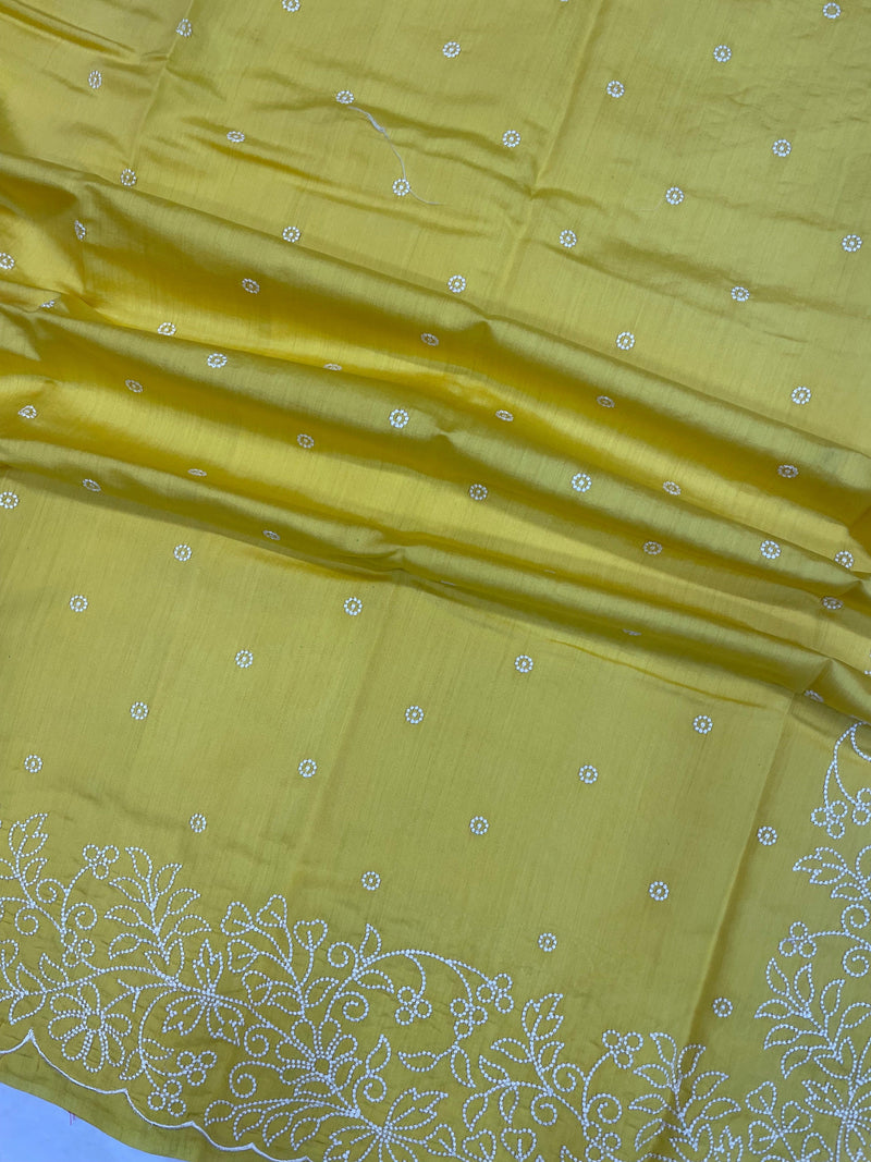 Pure Chiniya Silk Handloom Banarasi Saree Chikankari - The Handlooms