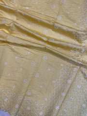 Pure Chiniya Silk Handloom Banarasi Saree Chikankari - The Handlooms