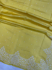 Pure Chiniya Silk Handloom Banarasi Saree Chikankari - The Handlooms