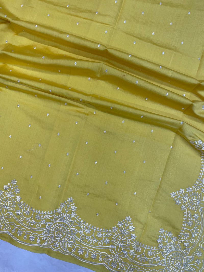 Pure Chiniya Silk Handloom Banarasi Saree Chikankari - The Handlooms