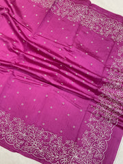 Pure Chiniya Silk Handloom Banarasi Saree Chikankari - The Handlooms