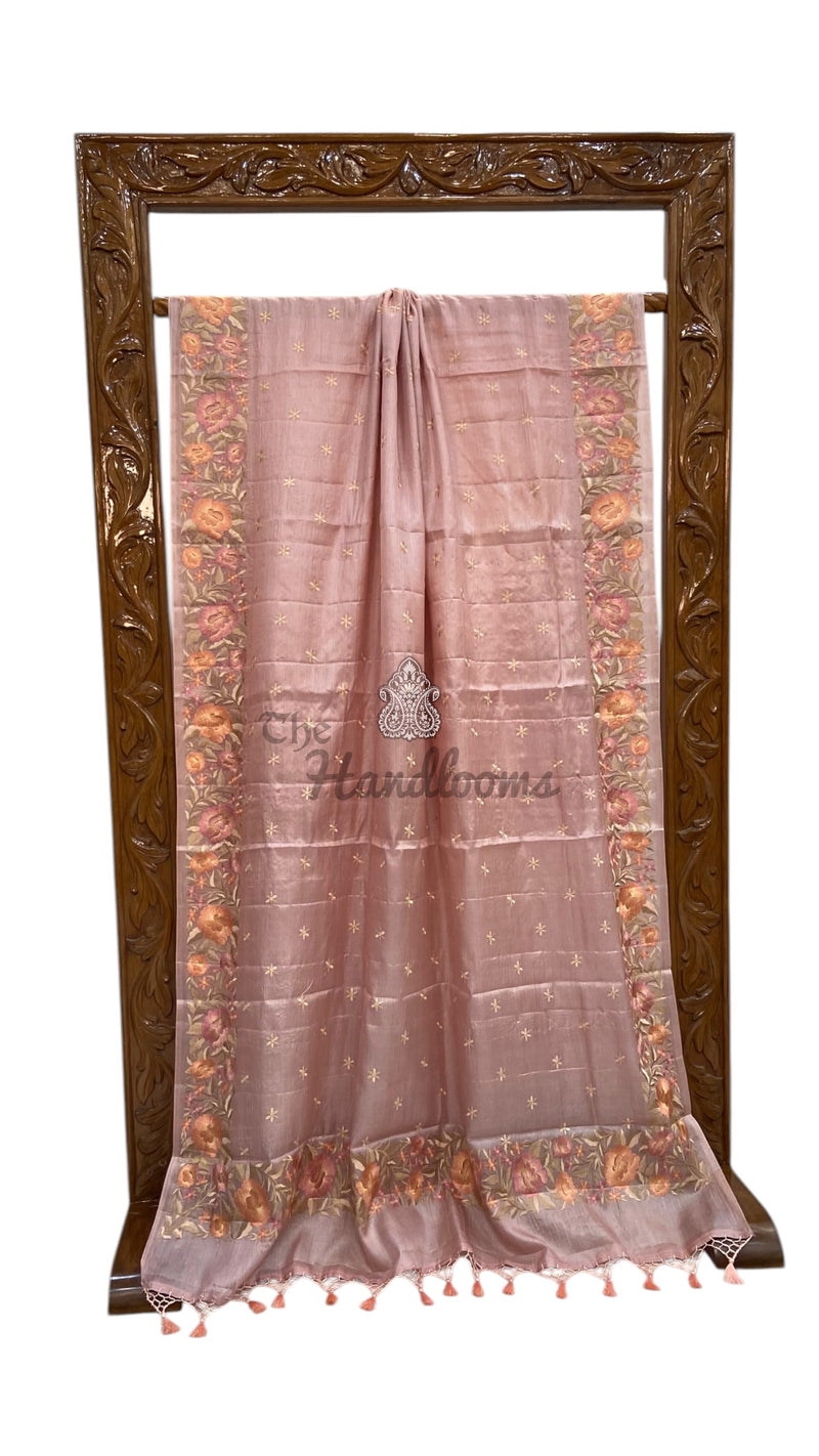 Tussar Silk Handloom Banarasi Saree With Chikankari