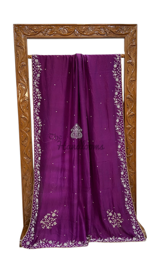 Pure Crepe Silk Handloom Banarasi Saree With Handwork - The Handlooms