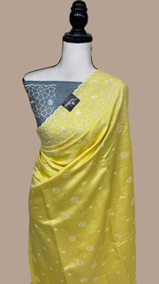 Pure Chiniya Silk Handloom Banarasi Saree Chikankari - The Handlooms