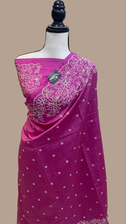 Pure Chiniya Silk Handloom Banarasi Saree Chikankari - The Handlooms