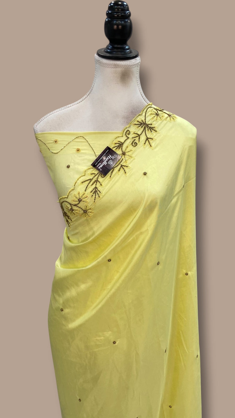 Pure Crepe Silk Handloom Banarasi Saree With Handwork - The Handlooms