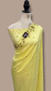 Pure Crepe Silk Handloom Banarasi Saree With Handwork - The Handlooms