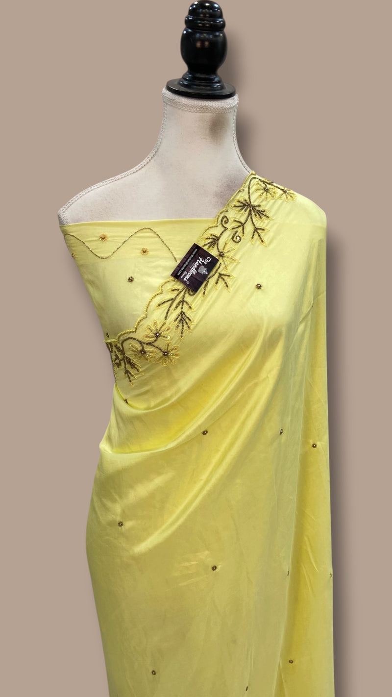 Pure Crepe Silk Handloom Banarasi Saree With Handwork - The Handlooms