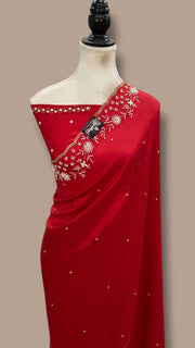 Pure Crepe Silk Handloom Banarasi Saree With Handwork - The Handlooms