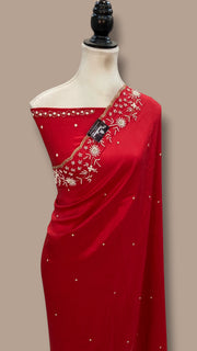 Pure Crepe Silk Handloom Banarasi Saree With Handwork - The Handlooms