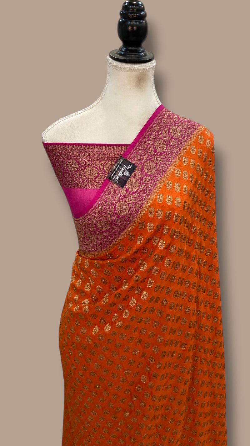 Pure Khaddi Georgette Handloom Banarasi Saree - Antique Zari - The Handlooms