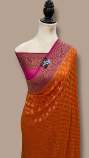 Pure Khaddi Georgette Handloom Banarasi Saree - Antique Zari - The Handlooms