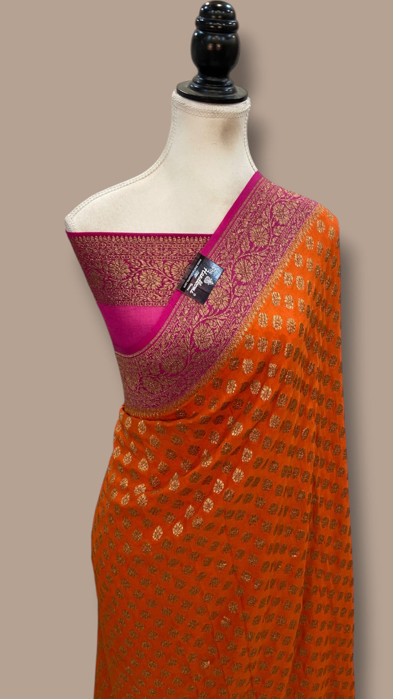 Pure Khaddi Georgette Handloom Banarasi Saree - Antique Zari - The Handlooms