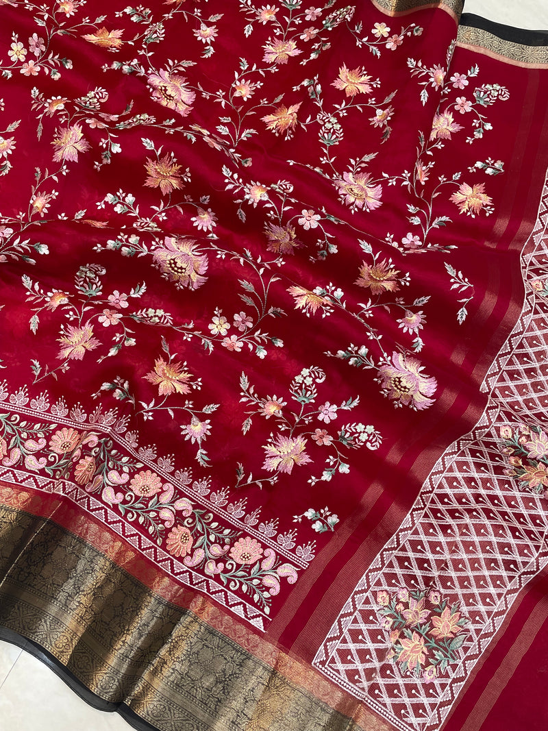 Pure organza Chikankari Handloom Banarasi Saree - The Handlooms