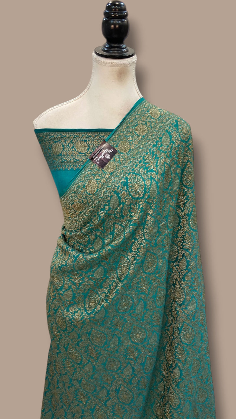 Pure Khaddi Crepe Georgette Banarasi Handloom Saree - Brocade - The Handlooms
