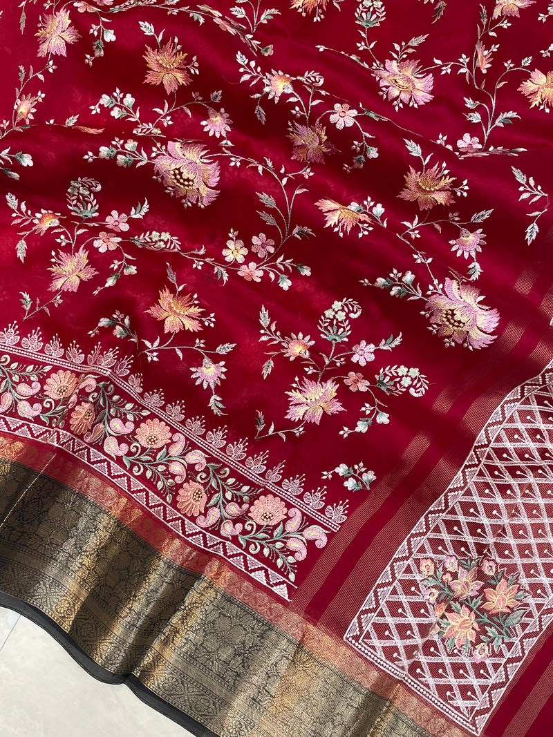 Pure organza Chikankari Handloom Banarasi Saree - The Handlooms