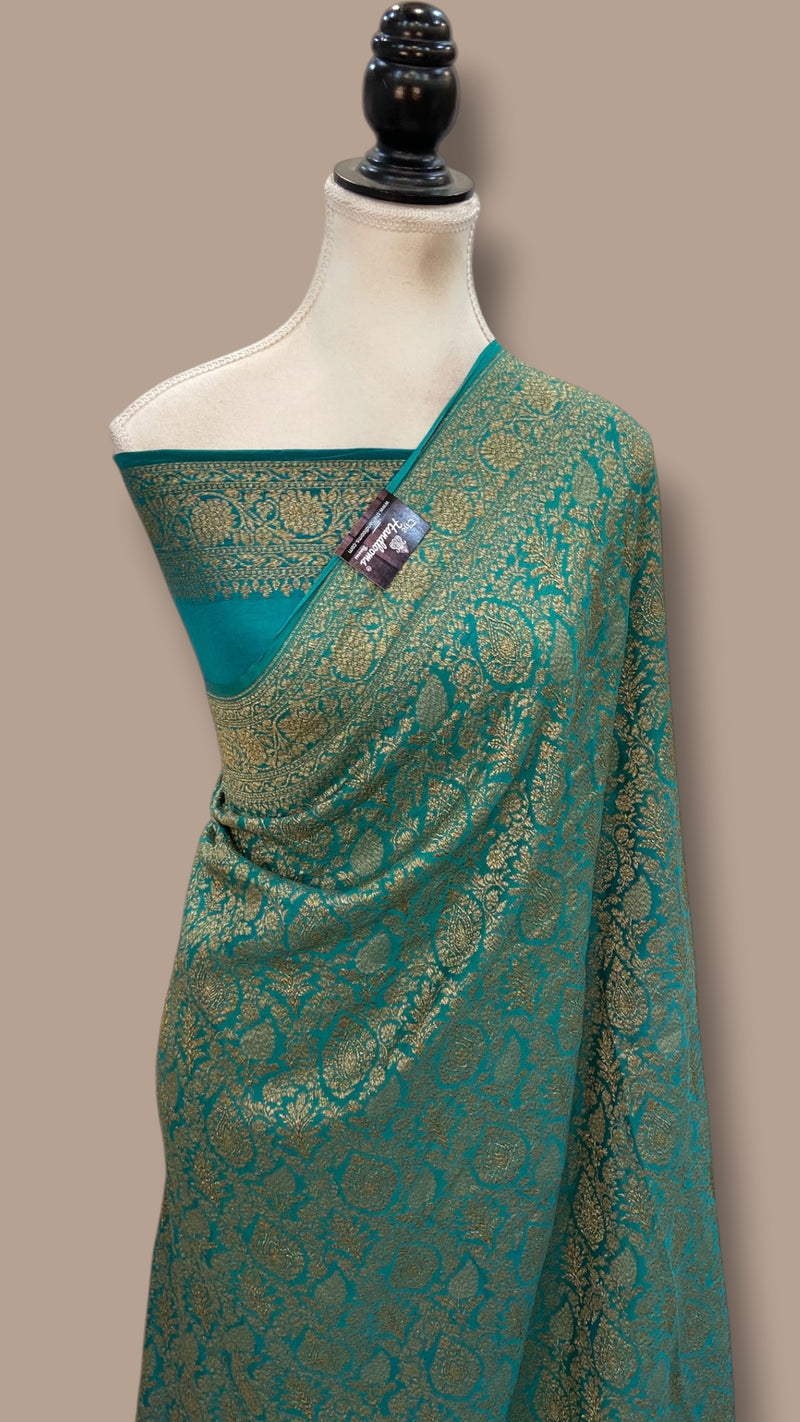 Pure Khaddi Crepe Georgette Banarasi Handloom Saree - Brocade - The Handlooms
