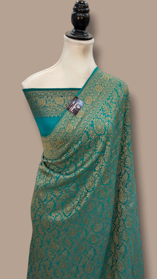 Pure Khaddi Crepe Georgette Banarasi Handloom Saree - Brocade - The Handlooms
