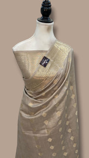 Beige Pure Dupion Silk Banarasi Saree - Gold Zari - The Handlooms