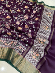 Pure organza Chikankari Handloom Banarasi Saree - The Handlooms